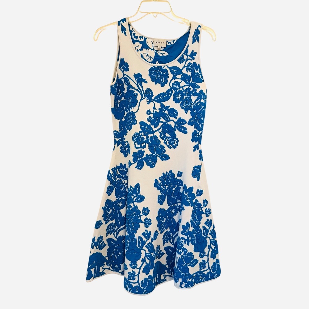Milly Blue and White Floral Midi Dress